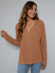Dropped Shoulder High-Low Waffle-Knit Top - Trendsi