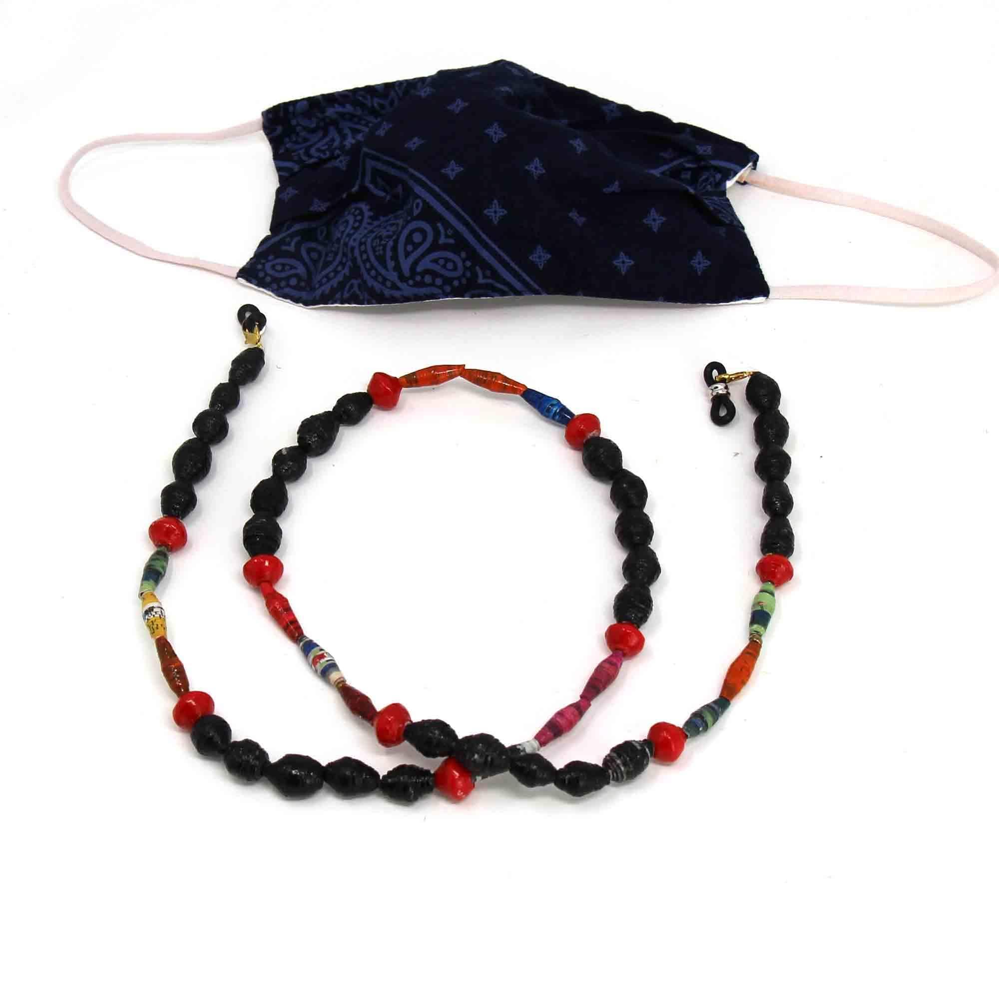 Face Mask/Eyeglass Paper Bead Chain, Black and Red - Creative Alternatives