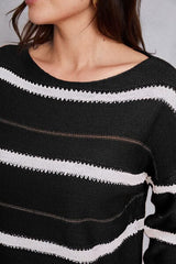 Striped Round Neck Dropped Shoulder Sweater - Flyclothing LLC