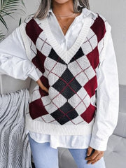 Plaid V-Neck Sweater Vest - Trendsi