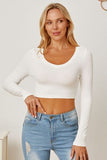 Round Neck Long Sleeve Cropped T-Shirt - Trendsi