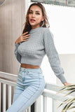 Round Neck Long Sleeve Cropped Sweater - Trendsi - Flyclothing LLC