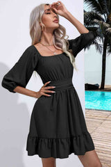Square Neck Tie Back Ruffle Hem Dress - Trendsi - Flyclothing LLC