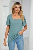 Square Neck Puff Sleeve Tee Shirt - Trendsi - Flyclothing LLC