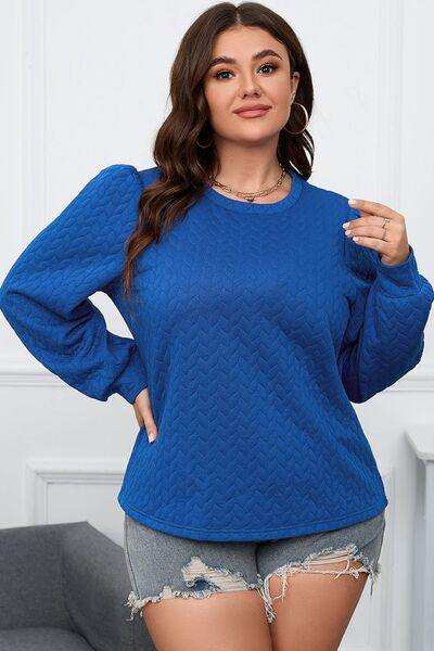 Plus Size Textured Round Neck Long Sleeve Top - Trendsi - Flyclothing LLC