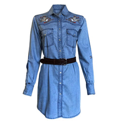 Rockmount Ranch Wear Womens Flying Swallow Embroidered Denim Shirt Dress - Flyclothing LLC