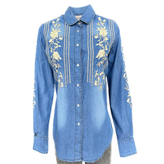 Rockmount Clothing Women's Denim Boho Floral Embroidery Western Shirt