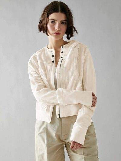 Waffle-Knit Dropped Shoulder Hooded Jacket - Trendsi - Flyclothing LLC