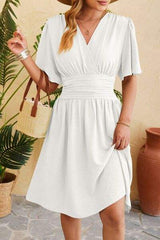 Ruched Surplice Short Sleeve Dress - Trendsi - Flyclothing LLC