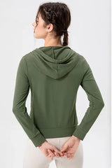 Drawstring Zip Up Hooded Active Outerwear - Trendsi - Flyclothing LLC