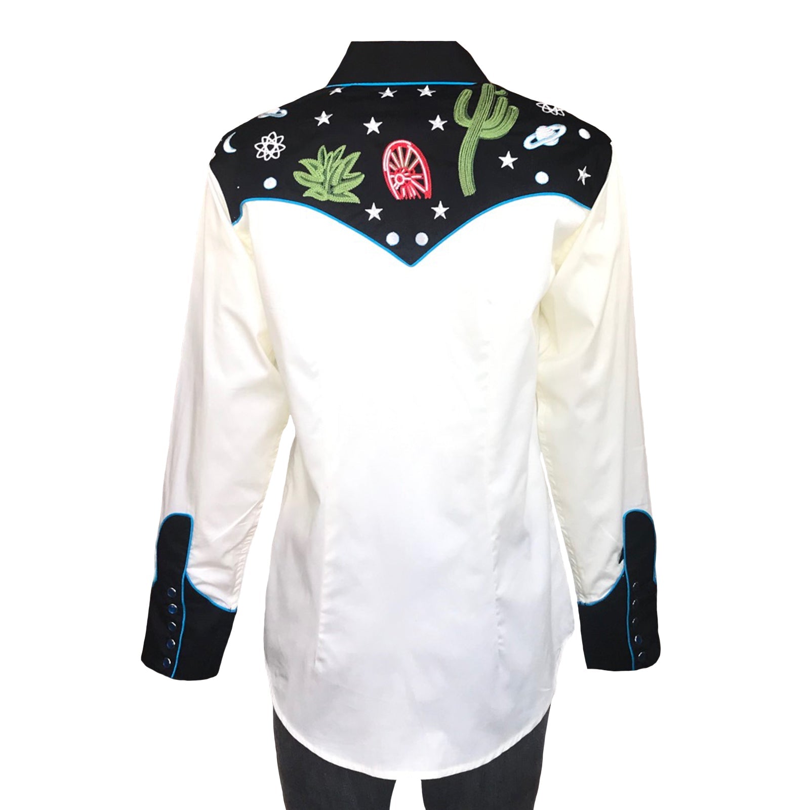 Rockmount Clothing Women's Black Vintage Cactus & Stars Chain Stitch Embroidery Western Shirt