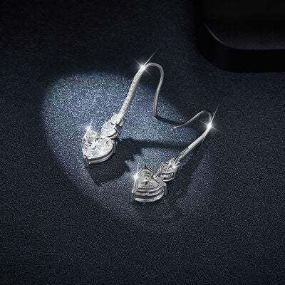 5.44 Carat 925 Sterling Silver Moissanite Heart Drop Earrings - Trendsi - Flyclothing LLC