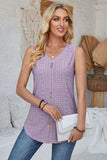Eyelet Decorative Button V-Neck Tank - Trendsi - Flyclothing LLC