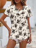 Ruche V-Neck Petal Sleeve Top - Trendsi - Flyclothing LLC