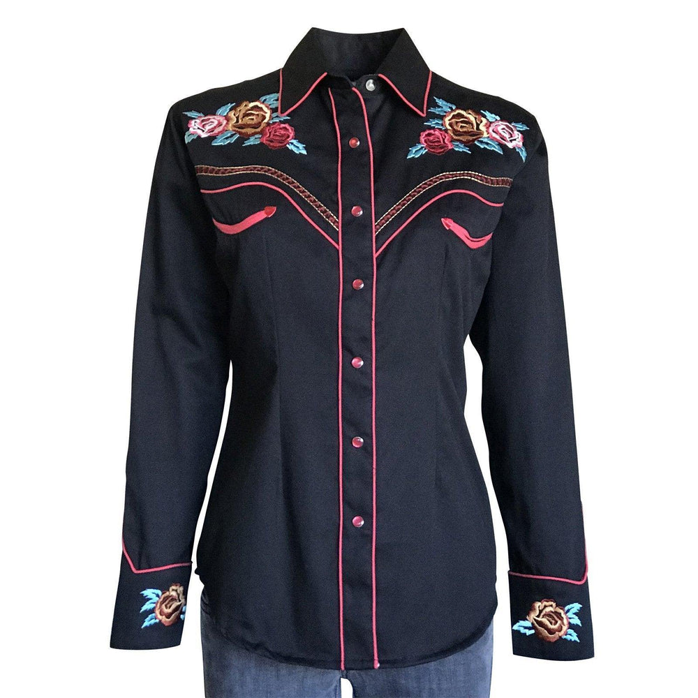 Women’s Vintage Rose Bouquet Embroidery Western Shirt - Rockmount Clothing