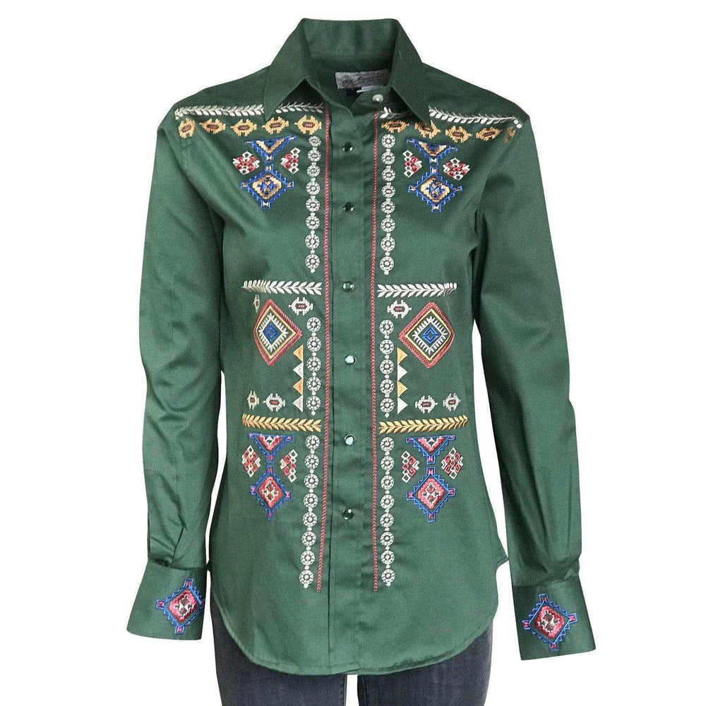 Rockmount Ranch Wear Womens Green Diamond Embroidered Shirt - Rockmount Clothing - Flyclothing LLC