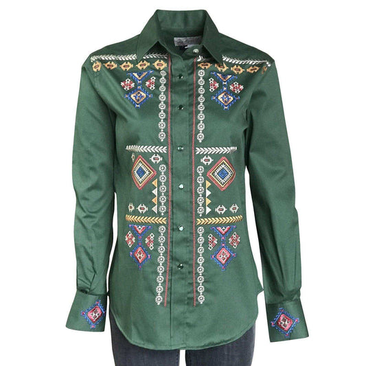 Women’s Green Diamond Pattern Embroidered Western Shirt - Rockmount Clothing - Flyclothing LLC
