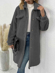 Collared Neck Drop Shoulder Coat - Trendsi