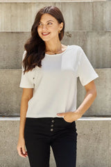 And The Why Pearly White Full Size Criss Cross Pearl Detail Open Back T-Shirt - Trendsi - Flyclothing LLC