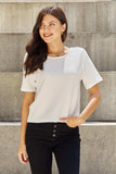 And The Why Pearly White Full Size Criss Cross Pearl Detail Open Back T-Shirt - Trendsi - Flyclothing LLC