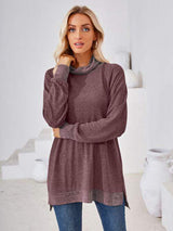 Contrast Mock Neck Long Sleeve T-Shirt - Trendsi - Flyclothing LLC