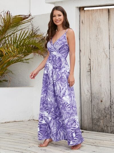 Printed Surplice Spaghetti Strap Dress - Trendsi