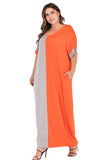 Plus Size Color Block Tee Dress with Pockets - Trendsi