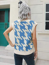 Houndstooth V-Neck Sweater Vest - Trendsi - Flyclothing LLC
