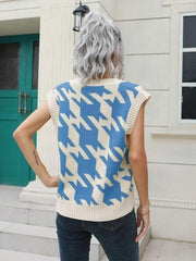 Houndstooth V-Neck Sweater Vest - Trendsi