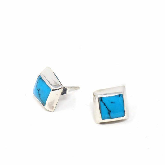Sterling Silver Earrings, Sterling Turquoise Black Square - Flyclothing LLC