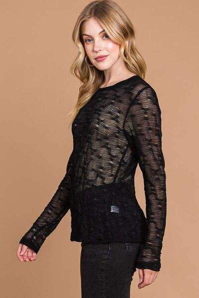 Culture Code Full Size Round Neck Mesh Perspective Top - Trendsi - Flyclothing LLC