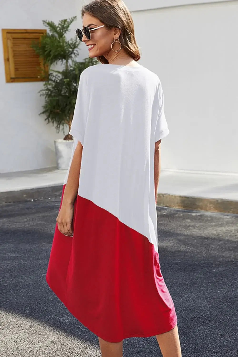 Color Block Round Neck Short Sleeve Dress - Trendsi - Flyclothing LLC