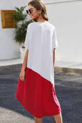 Color Block Round Neck Short Sleeve Dress - Trendsi - Flyclothing LLC