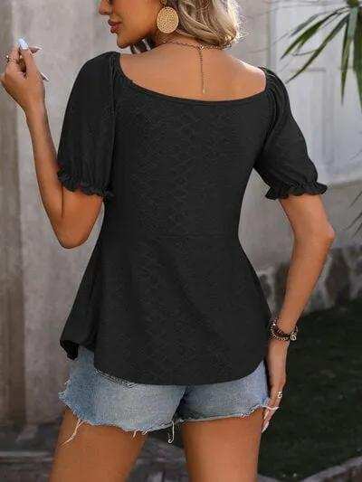 Ruched V-Neck Flounce Sleeve Blouse - Trendsi - Flyclothing LLC