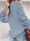 Openwork Round Neck Lantern Sleeve Sweater - Trendsi