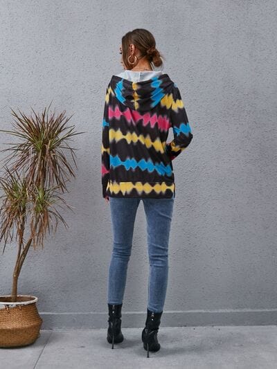 Contrast Quarter Zip Dropped Shoulder Hoodie - Trendsi