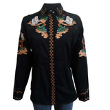 Women's Vintage Cactus & Cowgirl Boots Embroidered Western Shirt in Black - Rockmount Clothing