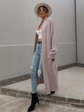 Waffle Knit Open Front Duster Cardigan With Pockets - Trendsi - Flyclothing LLC