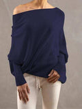 Full Size Boat Neck Batwing Sleeve Knit Top - Trendsi - Flyclothing LLC