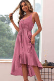 Spaghetti Strap Decorative Button Ruffled Dress - Trendsi - Flyclothing LLC