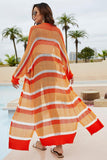 Striped Open Front Side Slit Duster Cover Up - Trendsi