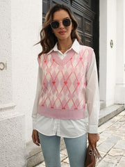 Geometric V-Neck Sweater Vest - Trendsi