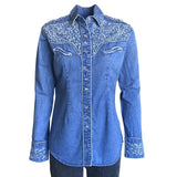 Rockmount Ranch Wear Womens Blue Floral Embroidery Denim Western Shirt - Rockmount Clothing