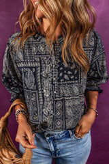 Printed Buttoned Flounce Sleeve Blouse - Flyclothing LLC
