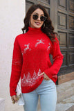 Reindeer & Snow Pattern Turtle Neck Pullover Sweater - Trendsi