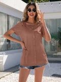 Decorative Button Round Neck Cold Shoulder T-Shirt - Trendsi - Flyclothing LLC