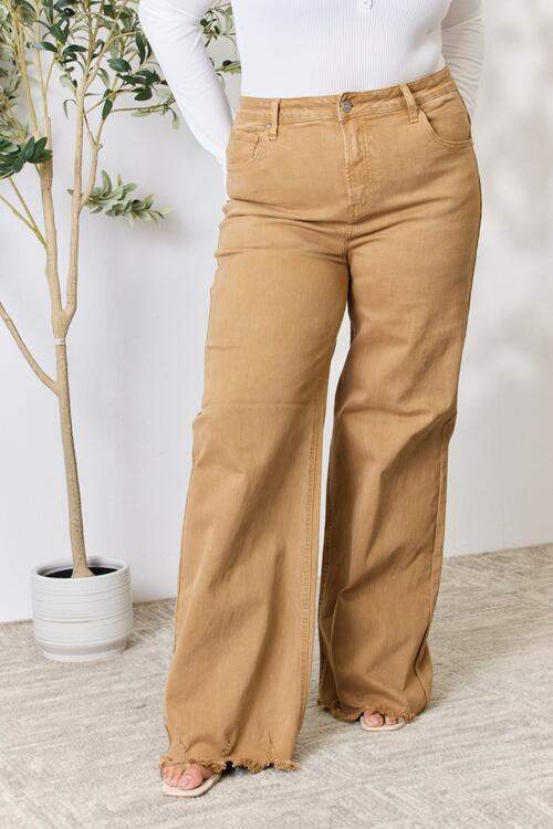 RISEN Full Size Fringe Hem Wide Leg Jeans - Trendsi - Flyclothing LLC