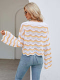 Round Neck Openwork Flare Sleeve Knit Top - Trendsi - Flyclothing LLC
