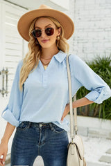 Swiss Dot Johnny Collar Blouse - Trendsi - Flyclothing LLC