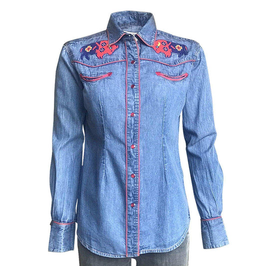 Women’s Denim American Bison Embroidered Western Shirt - Rockmount Clothing - Flyclothing LLC